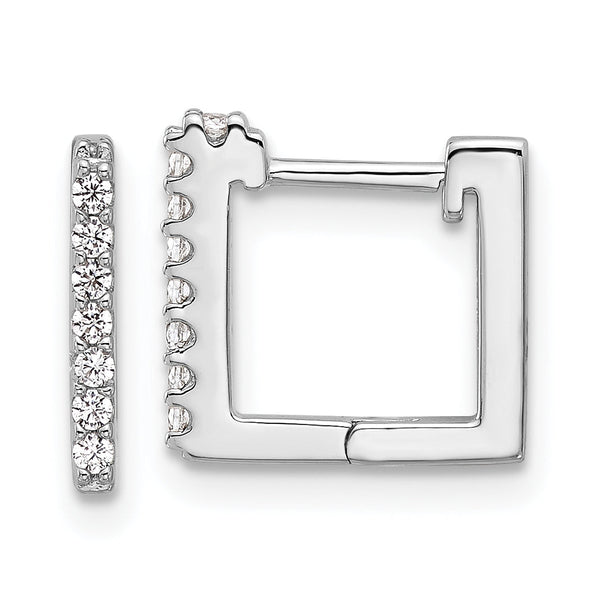 Cheryl M Sterling Silver Rhodium-plated Brilliant-cut CZ Square Hinged Post Hoop Earrings