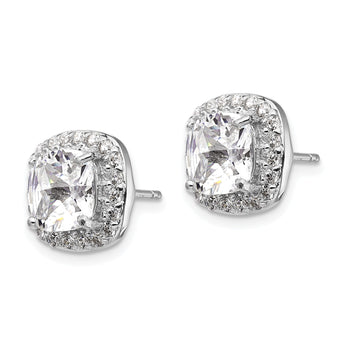 Cheryl M Sterling Silver Rhodium-plated Rose-cut and Brilliant-cut CZ Square Halo Post Earrings - Birthstone Company
