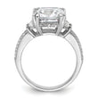 Cheryl M Sterling Silver Rhodium-plated Fancy Cushion-cut Baguette-cut and Brilliant-cut CZ Ring