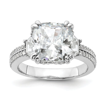 Cheryl M Sterling Silver Rhodium-plated Fancy Cushion-cut Baguette-cut and Brilliant-cut CZ Ring