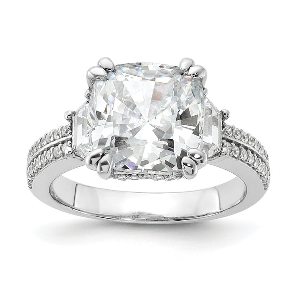 Cheryl M Sterling Silver Rhodium-plated Fancy Cushion-cut Baguette-cut and Brilliant-cut CZ Ring