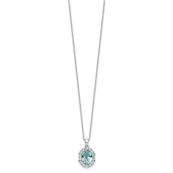 Cheryl M Sterling Silver Rhodium-plated Blue & White Brilliant-cut and Emerald-cut CZ Oval 18 Inch Necklace with 2 Inch Extender
