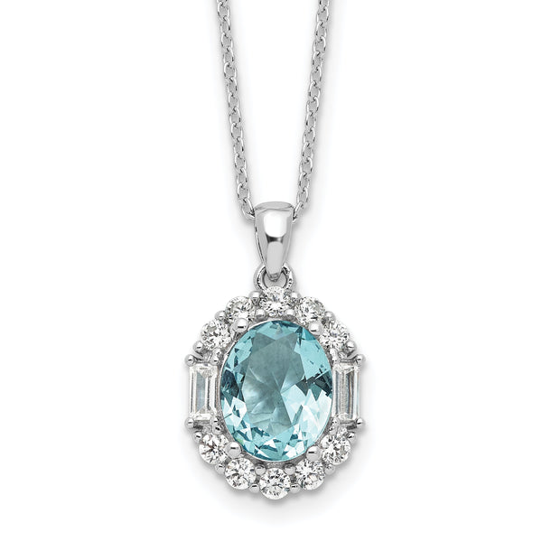 Cheryl M Sterling Silver Rhodium-plated Blue & White Brilliant-cut and Emerald-cut CZ Oval 18 Inch Necklace with 2 Inch Extender