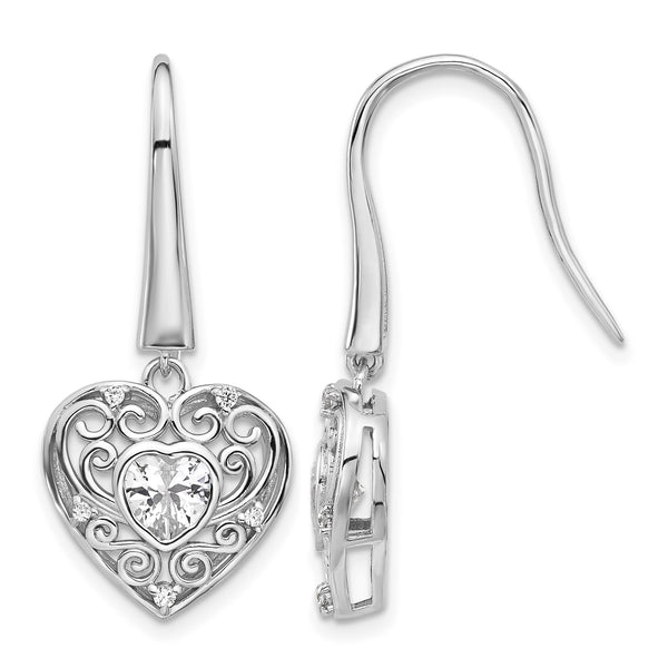 Cheryl M Sterling Silver Rhodium-plated Brilliant-cut CZ Heart Dangle Earrings - Birthstone Company