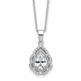 Cheryl M Sterling Silver Rhodium-plated Brilliant-cut CZ Teardrop 18 Inch Necklace with 2 Inch Extender