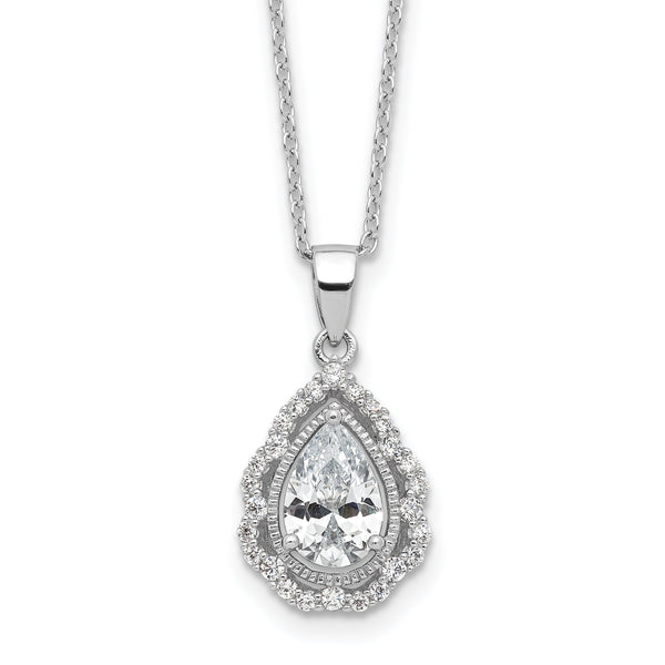 Cheryl M Sterling Silver Rhodium-plated Brilliant-cut CZ Teardrop 18 Inch Necklace with 2 Inch Extender