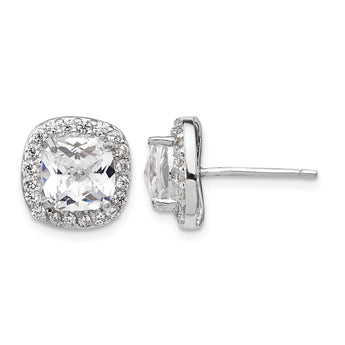 Cheryl M Sterling Silver Rhodium-plated Rose-cut and Brilliant-cut CZ Square Halo Post Earrings - Birthstone Company