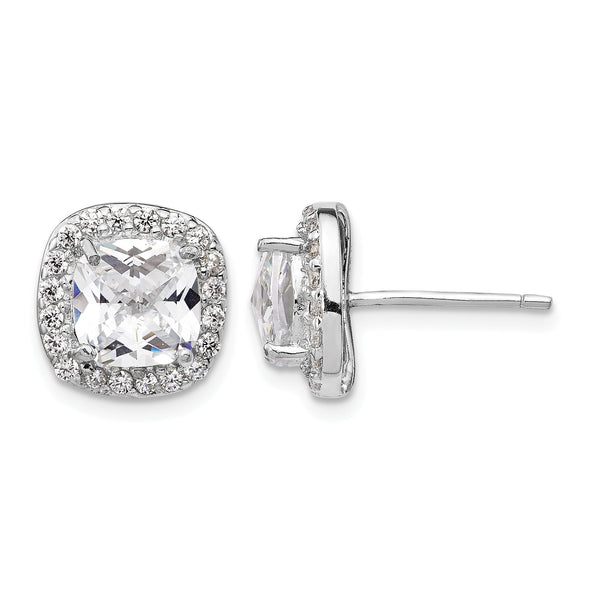 Cheryl M Sterling Silver Rhodium-plated Rose-cut and Brilliant-cut CZ Square Halo Post Earrings - Birthstone Company