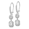 Cheryl M Sterling Silver Rhodium-plated Elongated Cushion-cut and Brilliant-cut CZ Halo Kidney Wire Dangle Earrings - Birthstone Company