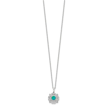 Cheryl M Sterling Silver Rhodium-plated Cabochon Lab Created Blue Opal and Brilliant-cut CZ 18 Inch Necklace with 2 Inch Extender