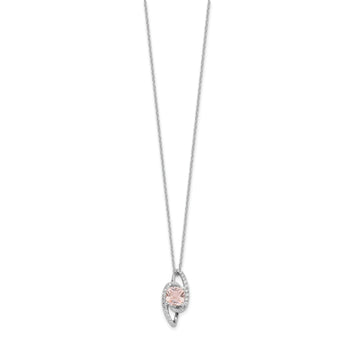 Cheryl M Sterling Silver Rhodium-plated Cushion-cut Simulated Morganite & White Brilliant-cut CZ 18 Inch Necklace with 2 Inch Extender