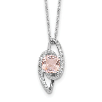 Cheryl M Sterling Silver Rhodium-plated Cushion-cut Simulated Morganite & White Brilliant-cut CZ 18 Inch Necklace with 2 Inch Extender