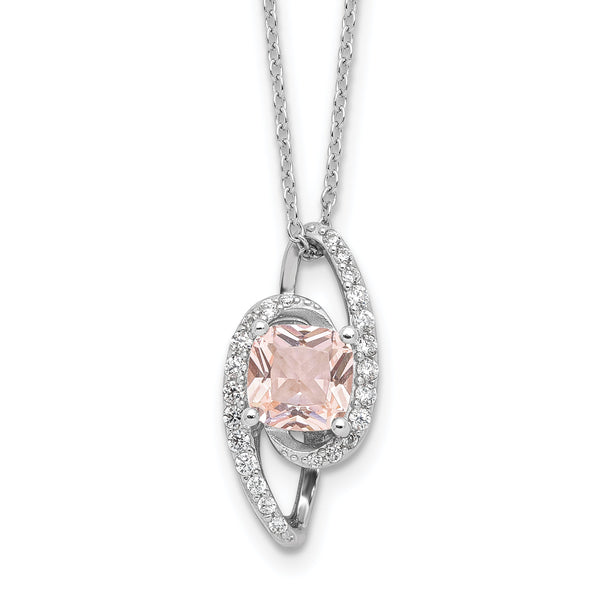 Cheryl M Sterling Silver Rhodium-plated Cushion-cut Simulated Morganite & White Brilliant-cut CZ 18 Inch Necklace with 2 Inch Extender