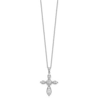 Cheryl M Sterling Silver Rhodium-plated Brilliant-cut CZ Cross 18 Inch Necklace with 2 Inch Extender