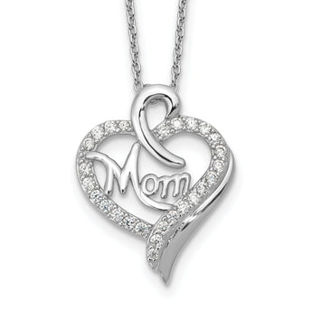 Cheryl M Sterling Silver Rhodium-plated Brilliant-cut CZ MOM Heart 18 Inch Necklace with 2 Inch Extender