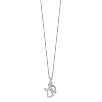 Cheryl M Sterling Silver Rhodium-plated Brilliant-cut CZ Angel 18 Inch Necklace with 2 Inch Extender