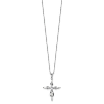 Cheryl M Sterling Silver Rhodium-plated Brilliant-cut and Marquise-cut CZ Cross 18 Inch Necklace with 2 Inch Extender