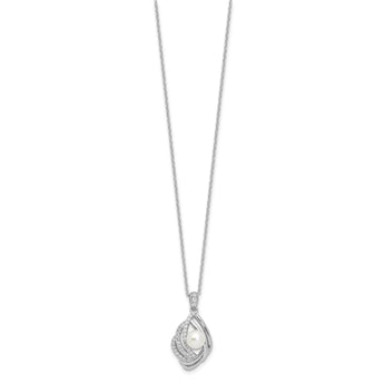 Cheryl M Sterling Silver Rhodium-plated Freshwater Cultured Pearl and Brilliant-cut CZ Teardrop Design 18 Inch Necklace with 2 Inch Extender - Birthstone Company