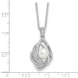 Cheryl M Sterling Silver Rhodium-plated Freshwater Cultured Pearl and Brilliant-cut CZ Teardrop Design 18 Inch Necklace with 2 Inch Extender - Birthstone Company