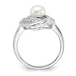 Cheryl M Sterling Silver Rhodium-plated Freshwater Cultured Pearl and Brilliant-cut CZ Fancy Teardrop Design Ring