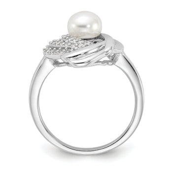 Cheryl M Sterling Silver Rhodium-plated Freshwater Cultured Pearl and Brilliant-cut CZ Fancy Teardrop Design Ring