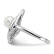 Cheryl M Sterling Silver Rhodium-plated Freshwater Cultured Pearl and Brilliant-cut CZ Fancy Teardrop Design Ring