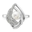 Cheryl M Sterling Silver Rhodium-plated Freshwater Cultured Pearl and Brilliant-cut CZ Fancy Teardrop Design Ring