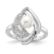 Cheryl M Sterling Silver Rhodium-plated Freshwater Cultured Pearl and Brilliant-cut CZ Fancy Teardrop Design Ring
