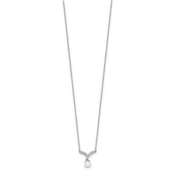 Cheryl M Sterling Silver Rhodium-plated Freshwater Cultured Pearl & Brilliant-cut CZ 18 Inch Necklace