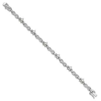 Cheryl M Sterling Silver Rhodium-plated Brilliant-cut CZ & Glass Pearl Floral Infinity 7.25 Inch Bracelet