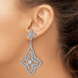 Cheryl M Sterling Silver Rhodium-plated Fancy Floral Design Brilliant-cut CZ Post Dangle Earrings - Birthstone Company
