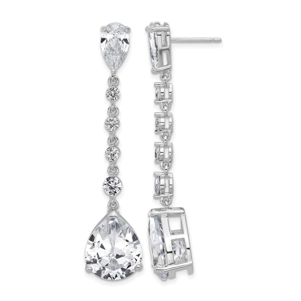 Cheryl M Sterling Silver Rhodium-plated Fancy Brilliant-cut CZ Teardrop Post Dangle Earrings - Birthstone Company
