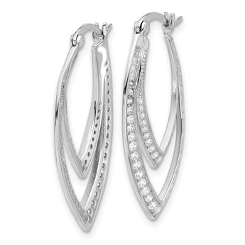 Cheryl M Sterling Silver Rhodium-plated Brilliant-cut CZ Double Marquise Shaped Hoop Earrings