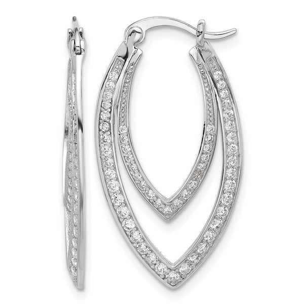 Cheryl M Sterling Silver Rhodium-plated Brilliant-cut CZ Double Marquise Shaped Hoop Earrings - Birthstone Company