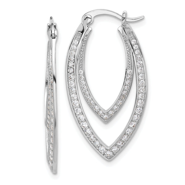Cheryl M Sterling Silver Rhodium-plated Brilliant-cut CZ Double Marquise Shaped Hoop Earrings