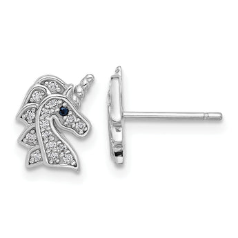 Cheryl M Sterling Silver Rhodium-plated Brilliant-cut Black & White CZ Unicorn Post Earrings