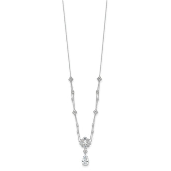 Cheryl M Sterling Silver Rhodium-plated Fancy Cushion-cut and Brilliant-cut CZ Teardrop Dangle 18 Inch Necklace