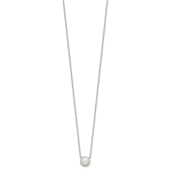 Cheryl M Sterling Silver Rhodium-plated Button Freshwater Cultured Pearl and Brilliant-cut CZ Halo 18 Inch Necklace - Birthstone Company