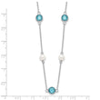 Cheryl M Sterling Silver Rhodium-plated Blue Double Pineapple-cut CZ & White Freshwater Cultured Pearl 9 Station 18 Inch Necklace with 2 Inch Extender