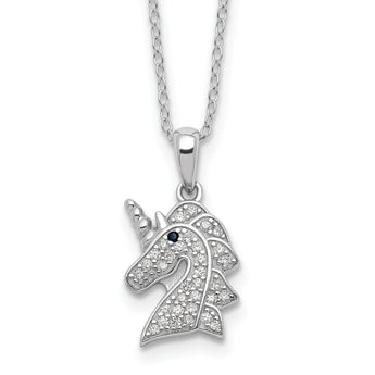 Cheryl M Sterling Silver Rhodium-plated Brilliant-cut Black and White CZ Unicorn 18 Inch Necklace