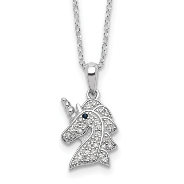 Cheryl M Sterling Silver Rhodium-plated Brilliant-cut Black and White CZ Unicorn 18 Inch Necklace
