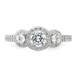 Cheryl M Sterling Silver Rhodium-plated Brilliant-cut CZ 3-Stone Halo with Textured Side Ring