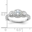 Cheryl M Sterling Silver Rhodium-plated Brilliant-cut CZ 3-Stone Halo with Textured Side Ring