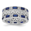 Cheryl M Sterling Silver Rhodium-plated Emerald-cut & Brilliant-cut Blue and White CZ Three Piece Eternity Ring Set