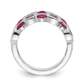 Cheryl M Sterling Silver Rhodium-plated Fancy Brilliant-cut Lab Created Ruby and Brilliant-cut White CZ Ring