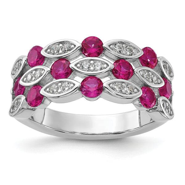 Cheryl M Sterling Silver Rhodium-plated Fancy Brilliant-cut Lab Created Ruby and Brilliant-cut White CZ Ring