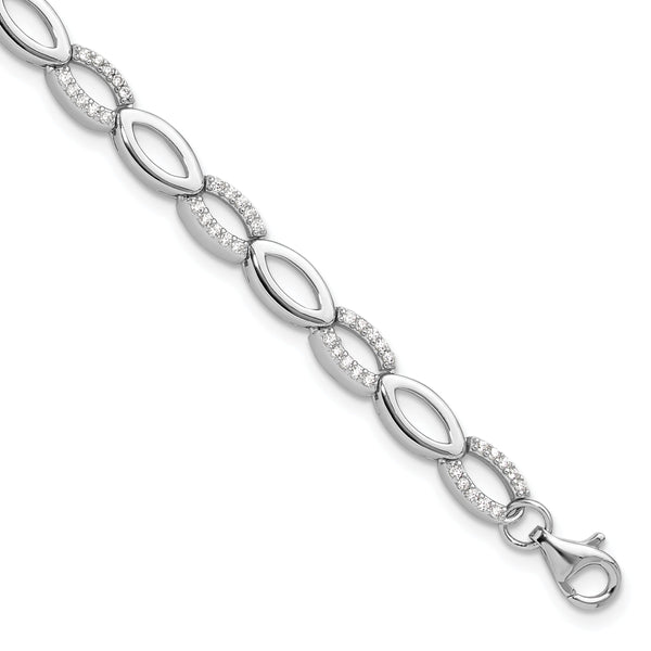 Cheryl M Sterling Silver Rhodium-plated Brilliant-cut CZ Marquise Shaped Link 7 Inch Bracelet with 1 Inch Extender