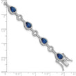 Cheryl M Sterling Silver Rhodium-plated Fancy Brilliant-cut Blue Glass & Brilliant-cut White CZ Circle and Teardrop 7.5 Inch Bracelet
