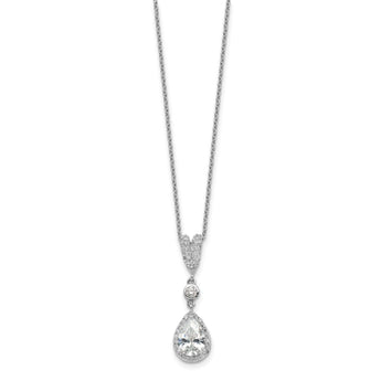 Cheryl M Sterling Silver Rhodium-plated Brilliant-cut CZ Teardrop and Bezel Halo 18 Inch Necklace