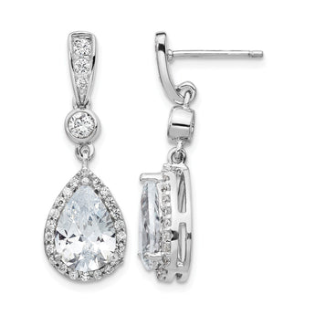 Cheryl M Sterling Silver Rhodium-plated Brilliant-cut CZ Teardrop and Bezel Halo Post Dangle Earrings - Birthstone Company